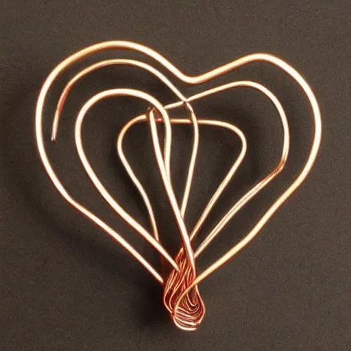 Image similar to a very beautiful tiny ( ( ( ( human heart ) ) ) )!!!!!!!!!!!!!!!!!!!!!!!!! organic sculpture made of copper wire and threaded pipes, very intricate, curved. studio lighting, high resolution, high quality, black background