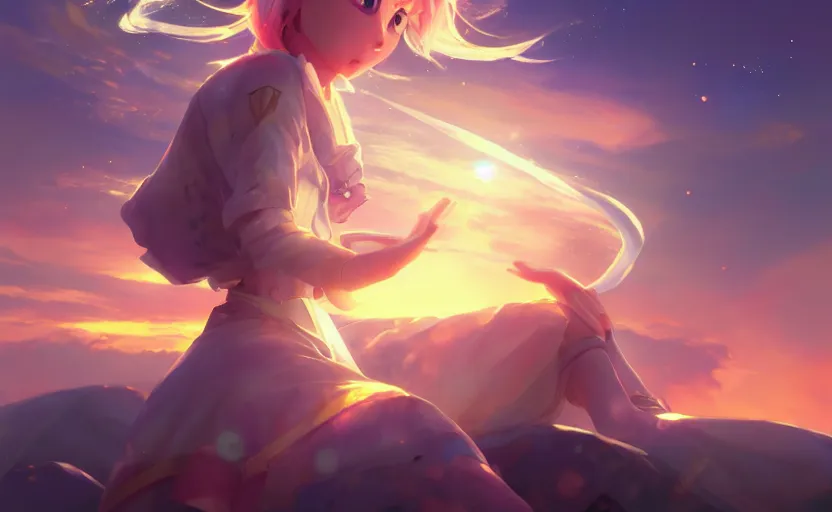 Image similar to Princess rosalina, anime painting, 3d render, hyper realistic, dramatic lighting, the sky is a nebula on fire, 8k hdr pixiv dslr photo by Makoto Shinkai ilya kuvshinov and Wojtek Fus, digital art, concept art,