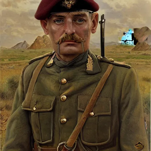 Prompt: a detailed photorealistic muted - color portrait painting of a 1 9 1 7 worried - looking british officer in field gear from the arab bureau in wadi rum, ultra realistic, intricate details, atmospheric, dark, brooding, highly detailed, by clyde caldwell