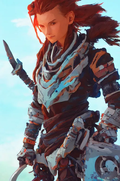 Image similar to combination suit armor aloy horizon forbidden west horizon zero dawn robot ninja mask helmet backpack tribal, aesthetic octane render, 8 k hd resolution, by ilya kuvshinov and cushart krentz and gilleard james radiating a glowing aura cgi rtx 2 0 2 2