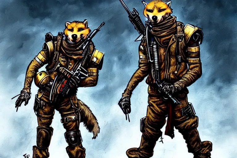 Image similar to a good ol'weasel fursona ( from the furry fandom ), heavily armed and armored facing down armageddon in a dark and gritty version from the makers of mad max : fury road. witness me.