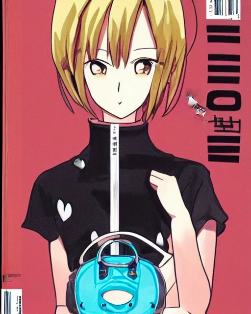 Image similar to anime girl wearing balenciaga, magazine cover, ufo table,