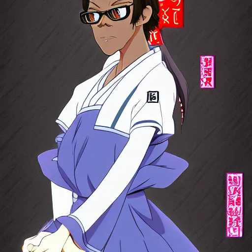 Prompt: samuel l jackson wearing a japanese maid dress, 4 k, anime style
