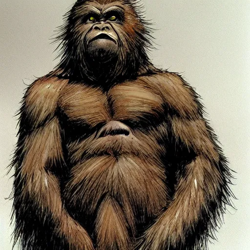 Prompt: a beautiful portrait of a female sasquatch in Travis Charest style