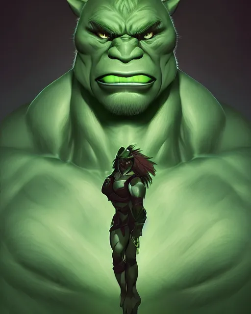 Image similar to « a 2 d portrait of a muscular green orc, reddit contest winner, ilya kuvshinov, 2 d art, parallax »