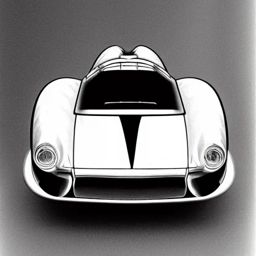 Image similar to the car from the future, vintage, futuristic style, retro - futurism, black and white, poster