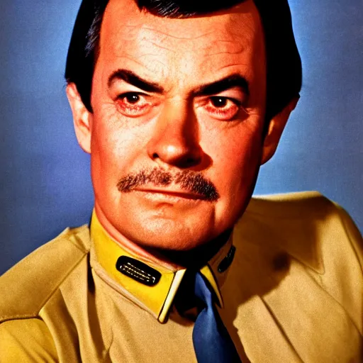 Image similar to photo of a person who looks like a mixture between deforrest kelley and james doohan