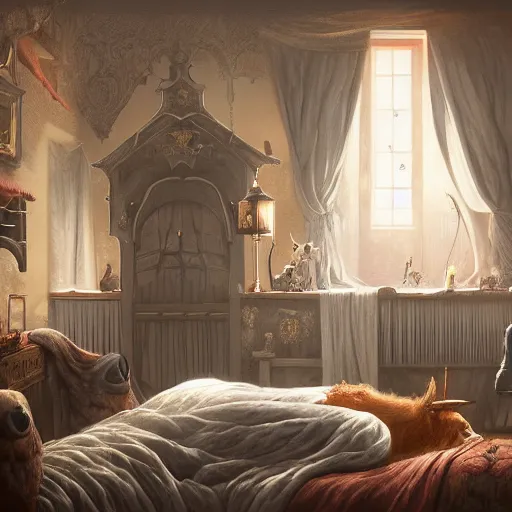 Image similar to a beautiful digital illustration painting of a detailed gothic fantasy cow in a bedroom, by benoit b. mandelbrot, steven belledin, martin johnson heade, lee madgwick, caspar david friedrich, and david rios ferreira. 8 k resolution trending on artstation concept art digital illustration