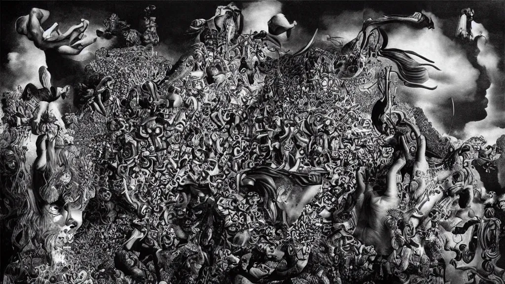 Image similar to the newest masterpiece of salvador dali inspired by dan hillier, it is called ; world of redemption