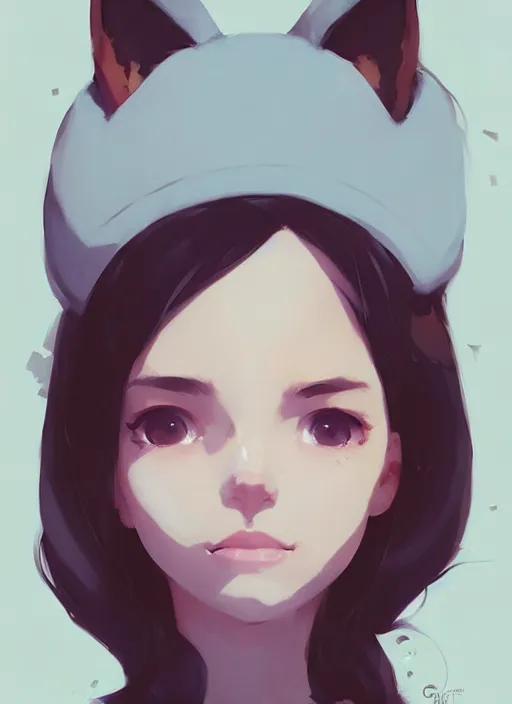 Image similar to portrait of cute catgirl with cat ears, by atey ghailan, by greg rutkowski, by greg tocchini, by james gilleard, by joe gb fenton, by in kaethe butcher, dynamic lighting, gradient light blue, brown, blonde cream and white color in scheme, grunge aesthetic