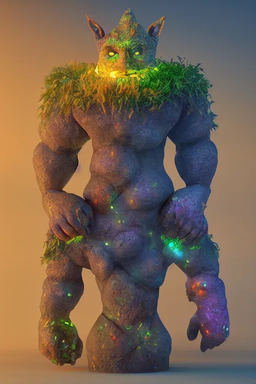 Image similar to arcane fantasy art giant golem elemental wood rock bastion forged gemstone enchanted forest troll, global illumination ray tracing hdr fanart arstation by sung choi and eric pfeiffer and gabriel garza and casper konefal lisa frank zbrush central hardmesh radiating a glowing aura