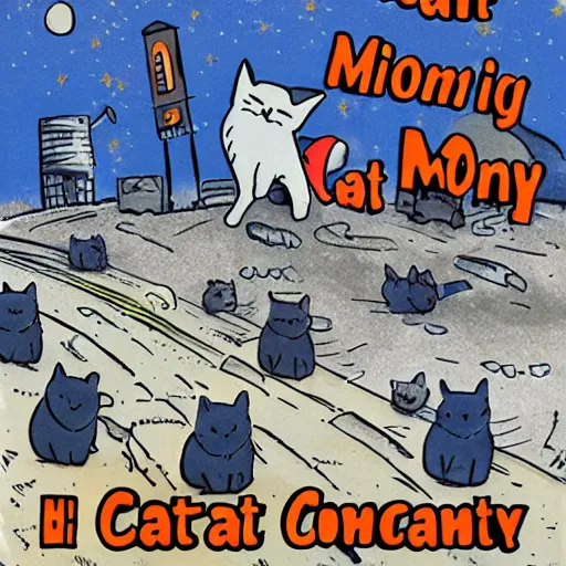 Prompt: cat army conquering a city on the moon