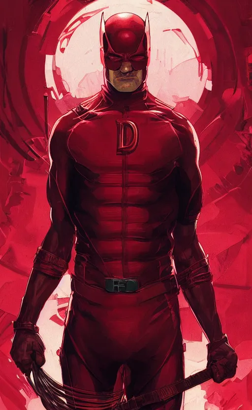 Prompt: Daredevil, highly detailed, digital painting, artstation, facing camera, concept art, smooth, sharp focus, illustration, art by artgerm and alphonse mucha, high definition digital art, dramatic lighting, in the style of ilya kuvshinov and Ross tran