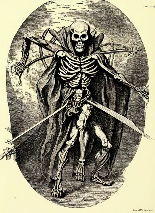 Prompt: illustration of motu's skeletor as a demon from the dictionarre infernal, etching by louis le breton, 1 8 6 9, 1 2 0 0 dpi scan, ultrasharp detail, clean scan