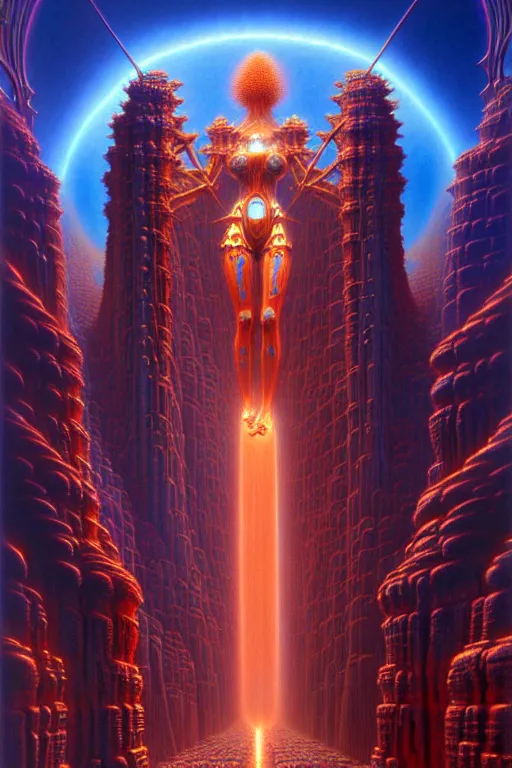 Prompt: a giant ancient mandelbrot goddess mecha, tim hildebrandt, wayne barlowe, bruce pennington, donato giancola, trending on artstation, cinematic composition, beautiful lighting, hyper detailed, 8 k, oil on canvas