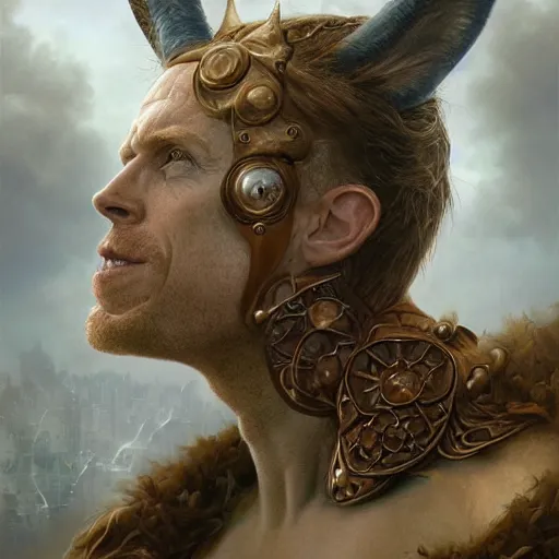 Image similar to closeup portrait shot of damian lewis as puck, robin goodfellow, pooka, fairy, highly detailed, digital painting, artstation, concept art, soft focus, depth of field, artgerm, tomasz alen kopera, peter mohrbacher, donato giancola, wlop, boris vallejo