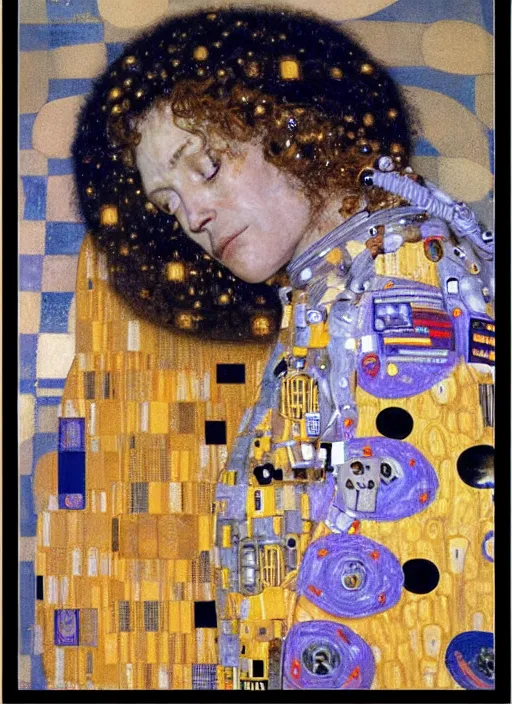 Prompt: woman astronaut in profile, symmetrical, painting by gustav klimt, detailed, ambient lighting, photo realistic, 8 k