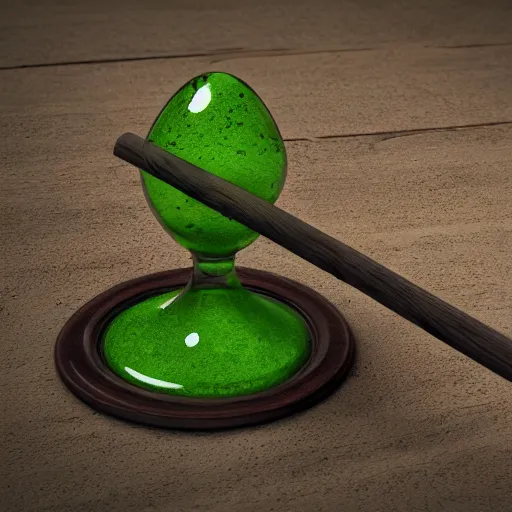 Image similar to short wooden cane with green slime on it, octane render