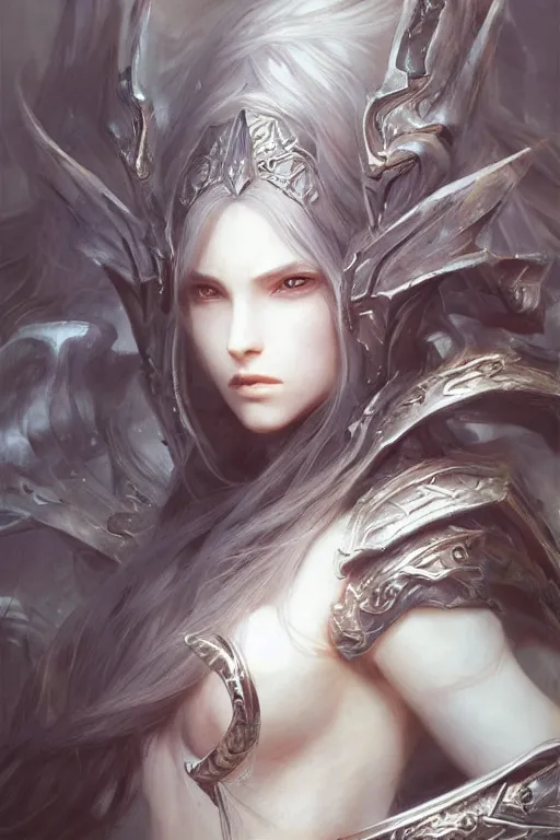 Prompt: Art of Malenia from Elden Ring by Yoshitaka Amano, Ruan Jia, Kentaro Miura, Artgerm