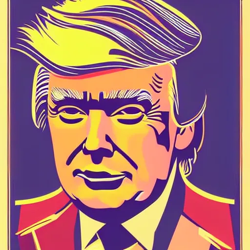 Image similar to individual donald trump portrait retro futurist illustration art by butcher billy, sticker, colorful, illustration, highly detailed, simple, smooth and clean vector curves, no jagged lines, vector art, smooth andy warhol style