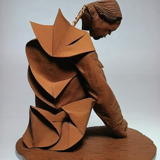 Image similar to A sculpture. A rip in spacetime. Did this device in his hand open a portal to another dimension or reality?! origami by Antoni Gaudí, by Frida Kahlo dynamic