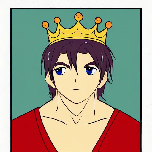 Prompt: man with a crown, smirk, anime