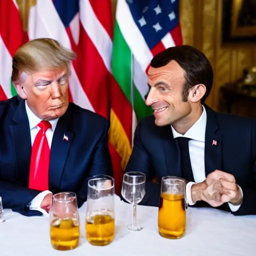 Image similar to Donald Trump drinking a pastis with Emmanuel Macron