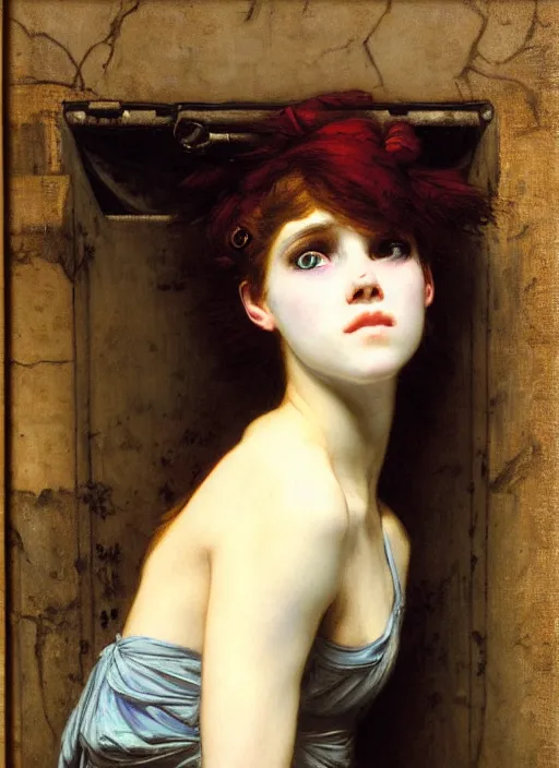 Prompt: a portrait of a pretty sewer punk young lady by alexandre cabanel