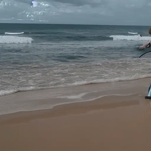 Image similar to anakin skywalker vacuuming the beach to remove all the sand, 4k 15mm wide angle lens. Ultra HD