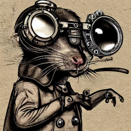 Image similar to a rat with steampunk googles, by Esao Andrew