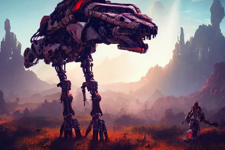 Image similar to tallneck machine mecanical creature robot of horizon forbidden west horizon zero dawn bioluminiscence global illumination ray tracing hdr fanart arstation by ian pesty and alena aenami artworks in 4 k