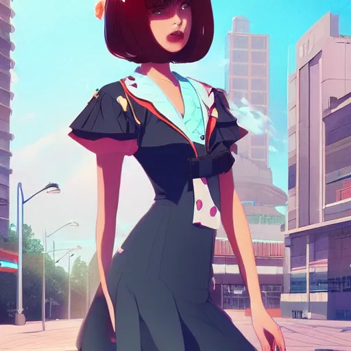 Image similar to a beautiful woman in 1980\'s fashion, mall background, 4k, anime key visual, lois van baarle, ilya kuvshinov, rossdraws, artstation