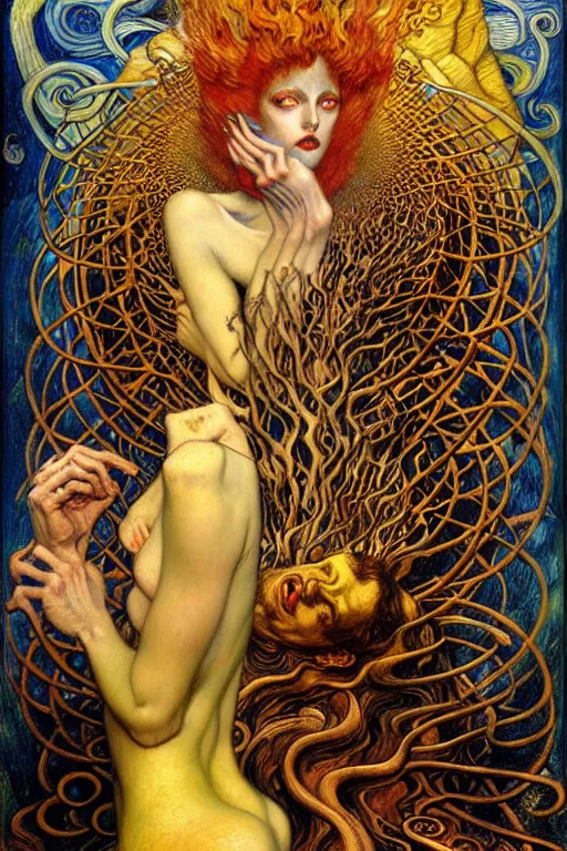 Image similar to Divine Chaos Engine by Karol Bak, Jean Delville, William Blake, Gustav Klimt, and Vincent Van Gogh, symbolist, visionary