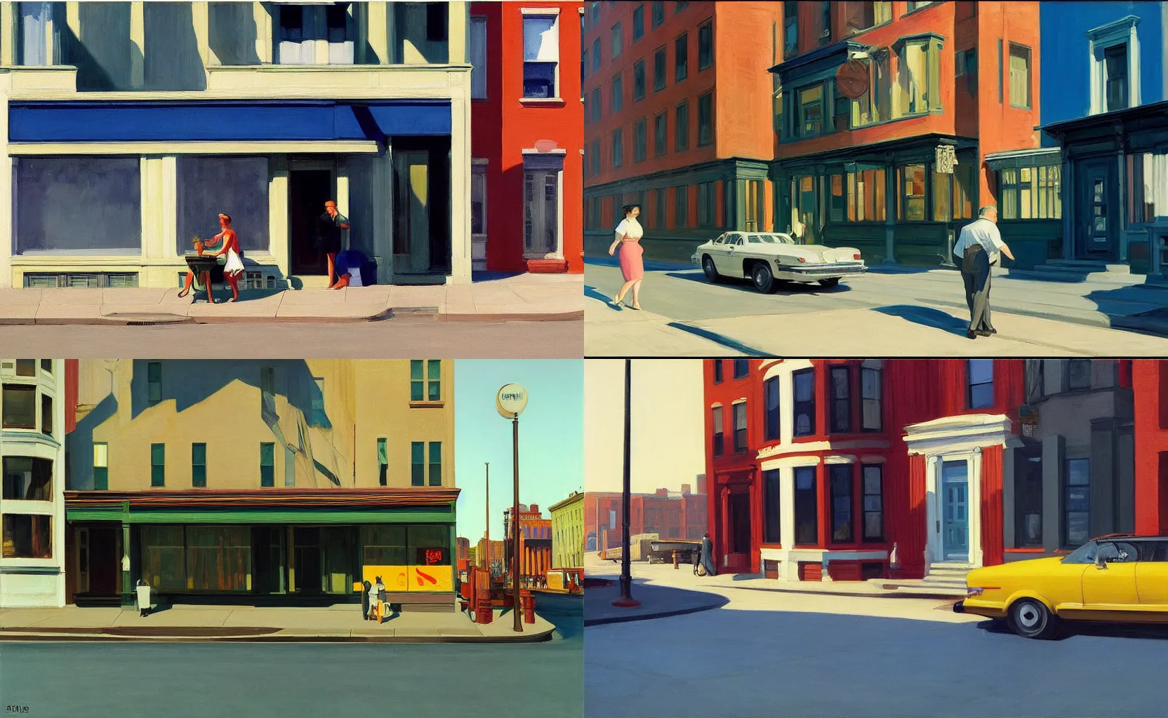 Prompt: the streets of Brooklyn, painting by Edward Hopper, Syd Mead, Ben Aronson and William Eggleston