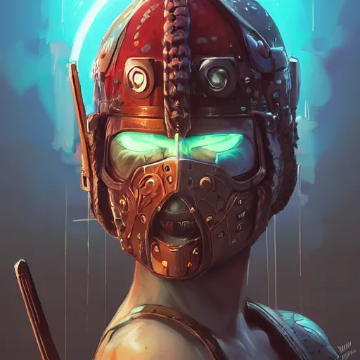 Image similar to cyberpunk viking helmet mask warrior goddess robot ninja fantasy, art gta 5 cover, official fanart behance hd artstation by jesper ejsing, by rhads, makoto shinkai and lois van baarle, ilya kuvshinov, ossdraws