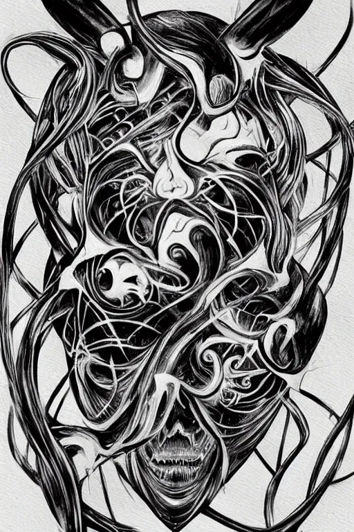 Image similar to Pikachu as painting of majestic chromatic biomechanical anatomical hybrid beautiful ethereal symmetrical neutral black metal corpsepaint mask closeup face tattoo pattern golden ratio concept, Neo-Gothic concept, infinity glyph waves, intricate artwork masterpiece, very coherent artwork, cinematic, full frontal facial features by Artgerm, art by H.R. Giger, Joseph Michael Linsner, Zdizslaw Beksinski, Johnatan Wayshak, Moebius, Ayami Kojima, very anatomically coherent artwork, trending on cgsociety, ultra high quality model, production quality cinema model, high detail chromatic ink outline, octane render, unreal engine 8k, hyper realism, high detail, octane render, unreal engine, 8k, High contrast