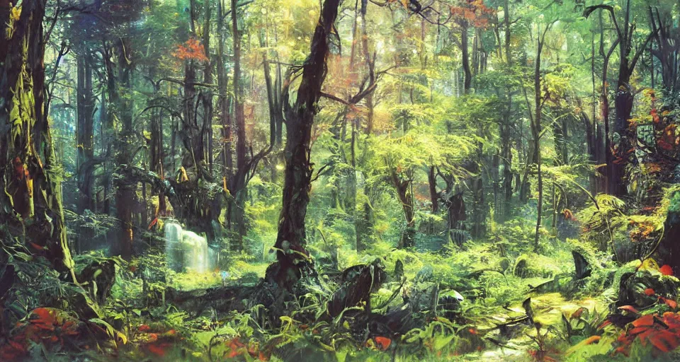 Image similar to Enchanted and magic forest, by John Berkey