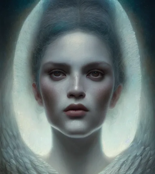 Image similar to portrait of the last angel by tom bagshaw, karol bak, james jean, rococo, steven belledin, digital art, sharp focus, volumetric lighting, octane render, 8 k, hyper detailed.