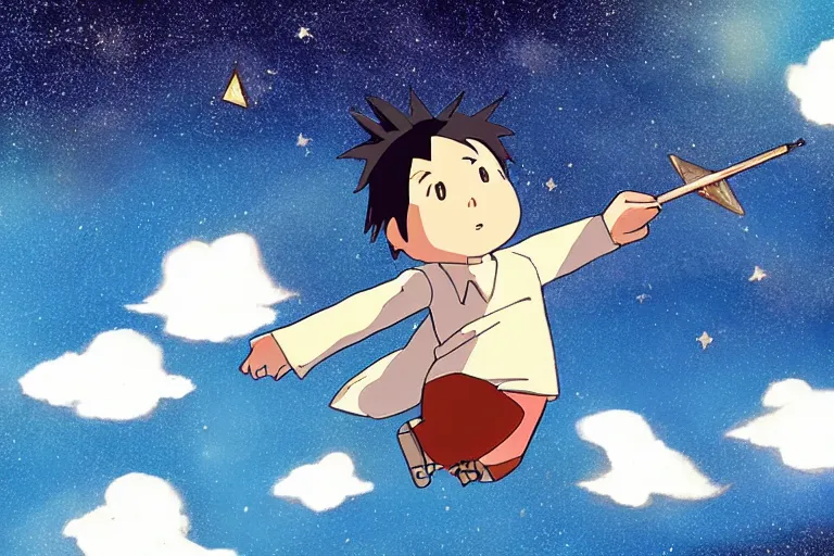 Prompt: a shooting star alone in the sky of an unknown universe in the style of hayao miyazaki