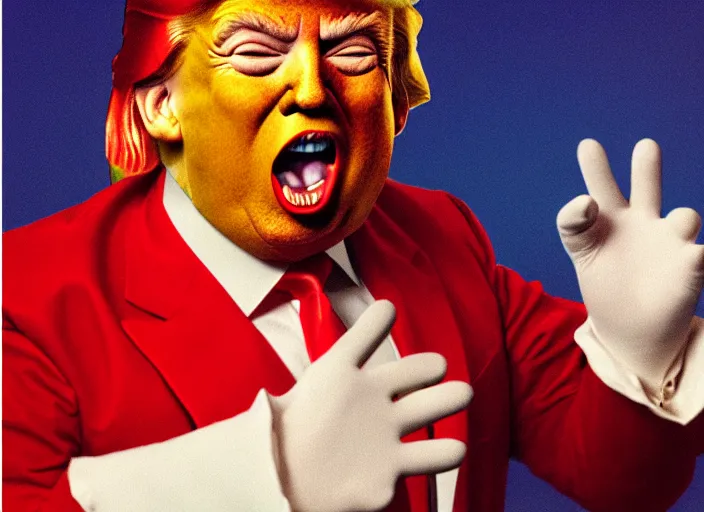 Prompt: donald trump dressed as ronald mcdonald, matte painting, by isaac levitan and asher brown durand,