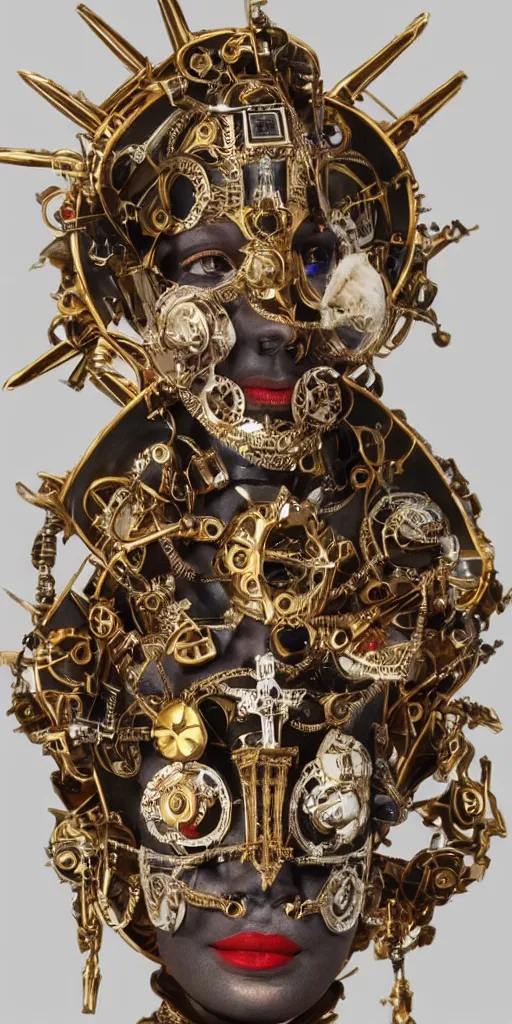 Image similar to a beautiful cyborg made of catholic symbols ceremonial maske