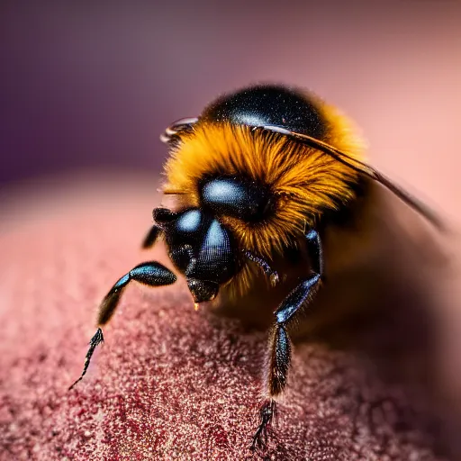 Image similar to macro photo, 4k, insect, bee, cinematic lightning, realistic, beautiful, detailed