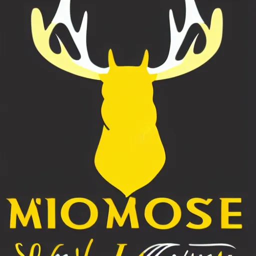 Image similar to a simple yellow moose logo, looking to the side, maple leaf antlers, black background, logo