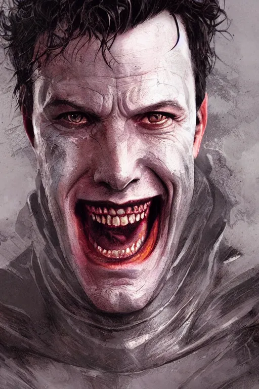 Image similar to Portrait of Ben Affleck as Joker, dc comics, dark, intricate, highly detailed, smooth, artstation, digital illustration by Ruan Jia and Mandy Jurgens and Artgerm and Wayne Barlowe and Greg Rutkowski and Zdislav Beksinski