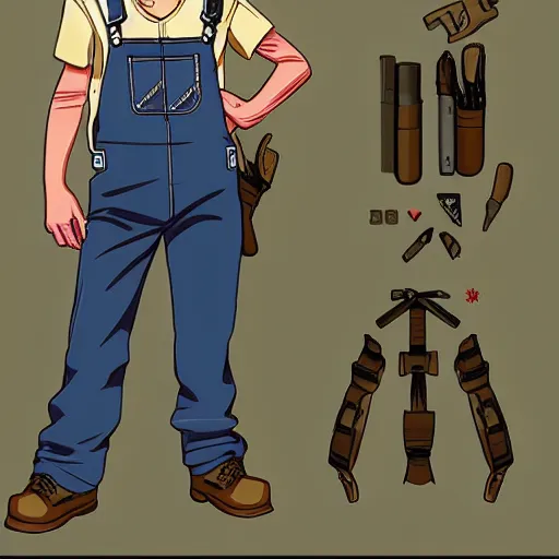 Prompt: Anime Hillbilly American wearing overalls and a baseball cap, character design, highly detailed, high quality