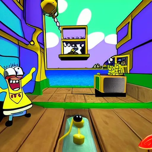 Image similar to spongebob squarepants n 6 4 first person shooter game - h 9 6 0