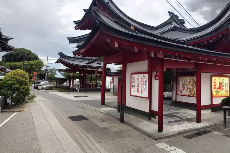 Image similar to ⛩ close to pizza hut, outside