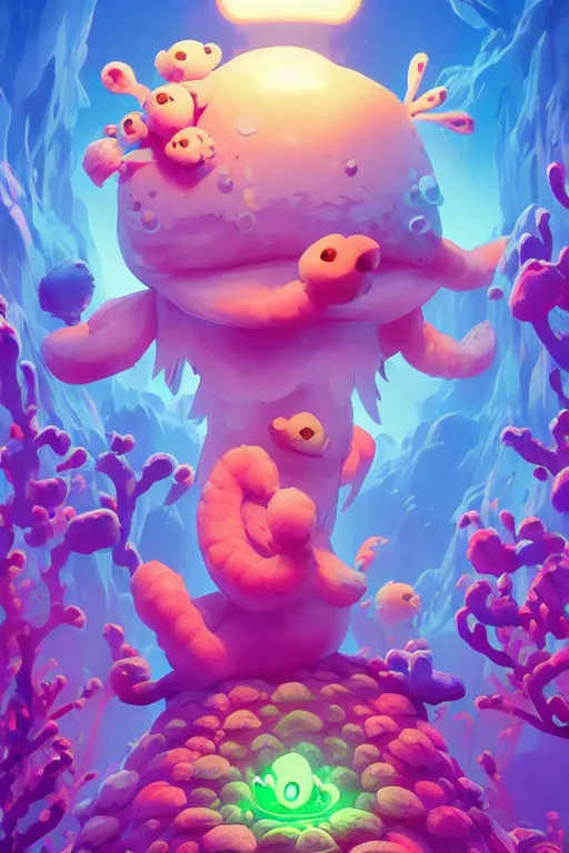 Image similar to smurf ghost creature animal sushi cristal very big eye roots cactus elemental flush of force nature micro world fluo fishscale, behance hd by jesper ejsing, by rhads, makoto shinkai and lois van baarle, ilya kuvshinov, rossdraws radiating a glowing aura global illumination ray tracing hdr