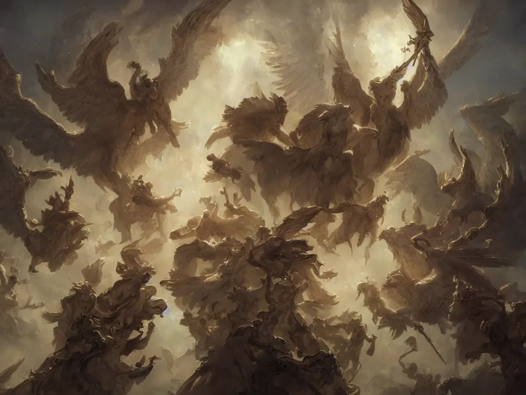 Image similar to a chorus of angels floating in the baroque era, hearthstone art style, epic fantasy style art by Craig Mullins, fantasy epic digital art, epic fantasy card game art by Greg Rutkowski