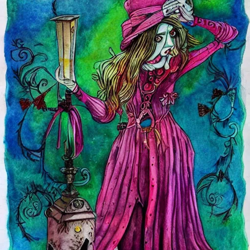 Prompt: swedish magician magickjell, watercolor, ink lines, highly detailed